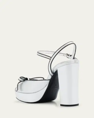Miu Miu Metallic Leather Bow Peep-Toe Platform Sandals | Thumbnail 4