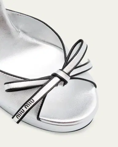 Miu Miu Metallic Leather Bow Peep-Toe Platform Sandals | Thumbnail 5