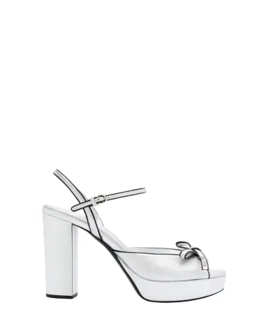 Miu Miu Metallic Leather Bow Peep-Toe Platform Sandals | Thumbnail 1
