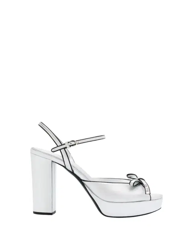 Metallic Leather Bow Peep-Toe Platform Sandals