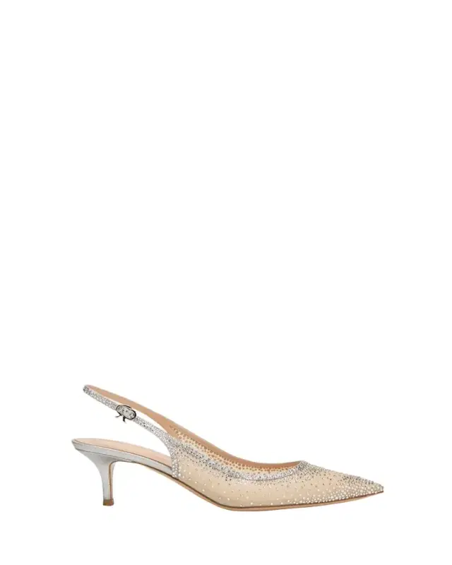 Strass Organza Kitten-Heel Slingback Pumps