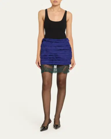 Saint Laurent Lace-Hem Ruffled Jacquard Mini Skirt | Thumbnail 2 Saint Laurent Lace-Hem Ruffled Jacquard Mini Skirt | Thumbnail 2