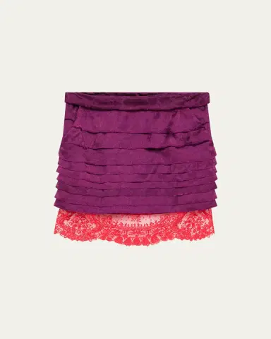 Saint Laurent Lace-Hem Ruffled Jacquard Mini Skirt | Thumbnail 6 Saint Laurent Lace-Hem Ruffled Jacquard Mini Skirt | Thumbnail 6