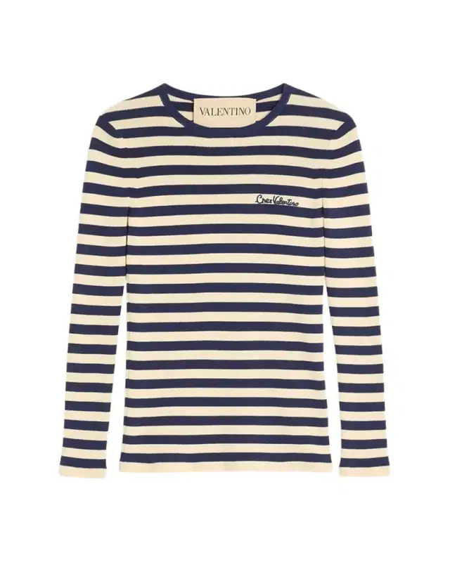 Chez Valentino Striped Knit Long-Sleeve Top