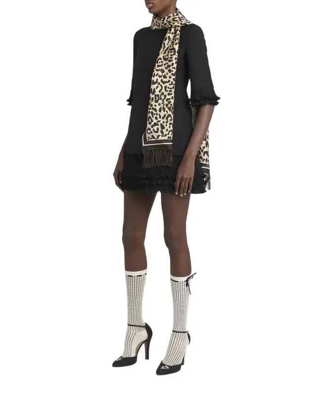 Animal Twill Fringe Scarf