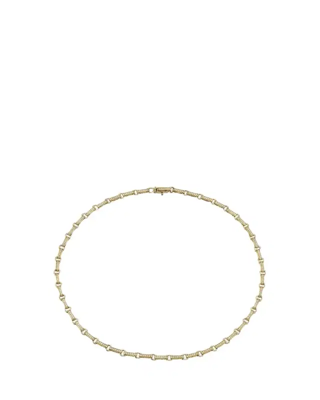 14K Yellow Gold Diamond Round Rectangle Necklace