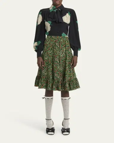 Valentino Garavani Floral Print Tie-Neck Silk Blouse | Thumbnail 2