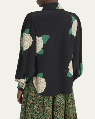 Valentino Garavani Floral Print Tie-Neck Silk Blouse | Thumbnail 3