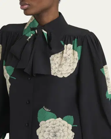 Valentino Garavani Floral Print Tie-Neck Silk Blouse | Thumbnail 5