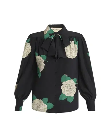 Valentino Garavani Floral Print Tie-Neck Silk Blouse | Thumbnail 1