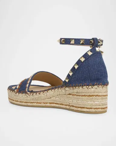 Valentino Garavani 55mm Rockstud Denim Wedge Espadrille Sandals | Thumbnail 3