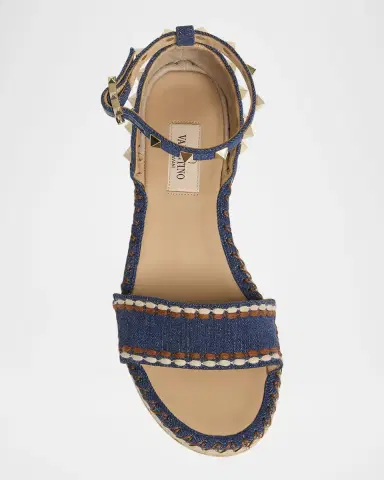 Valentino Garavani 55mm Rockstud Denim Wedge Espadrille Sandals | Thumbnail 5