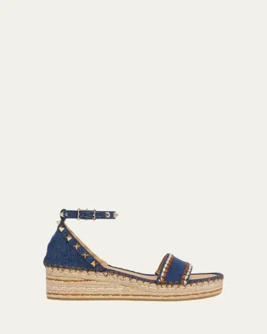 Valentino Garavani 55mm Rockstud Denim Wedge Espadrille Sandals | Thumbnail 6