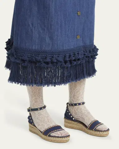 Valentino Garavani 55mm Rockstud Denim Wedge Espadrille Sandals | Thumbnail 7