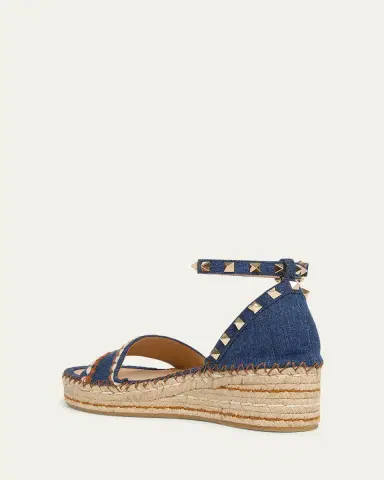 Valentino Garavani 55mm Rockstud Denim Wedge Espadrille Sandals | Thumbnail 9