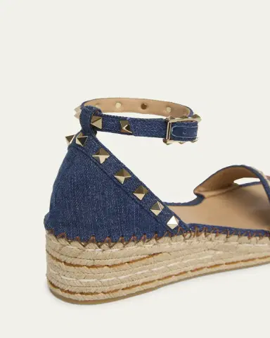 Valentino Garavani 55mm Rockstud Denim Wedge Espadrille Sandals | Thumbnail 10