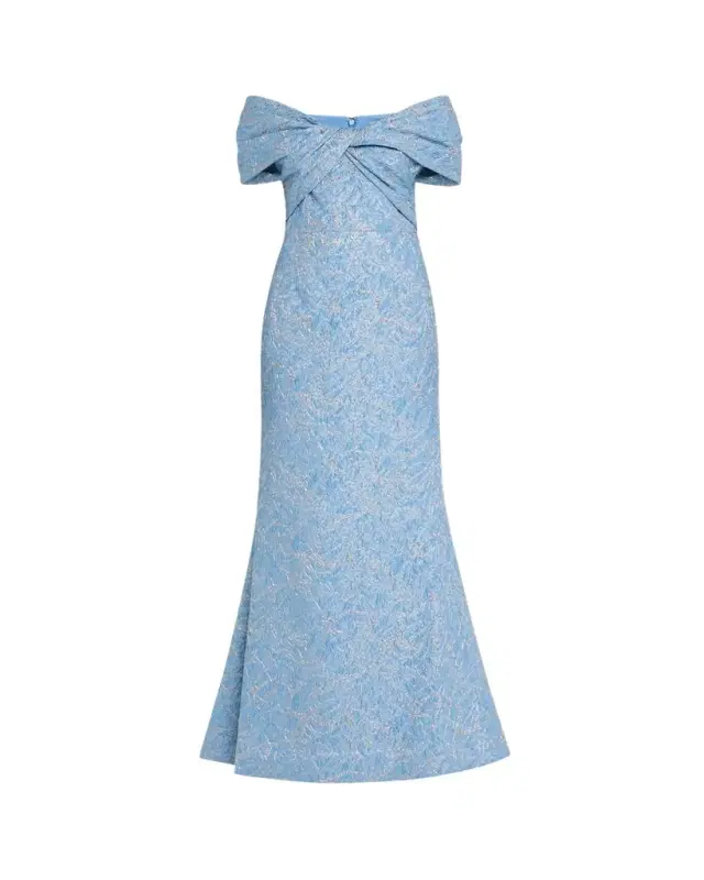 Off-Shoulder Metallic Jacquard Gown