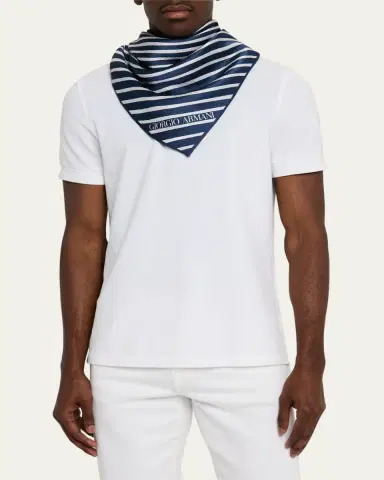 Giorgio Armani Men's Silk Stripe Neck Scarf | Thumbnail 3 Giorgio Armani Men's Silk Stripe Neck Scarf | Thumbnail 3