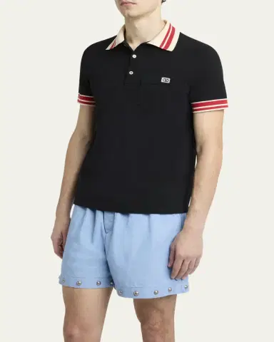 Valentino Garavani Men's Cotton VLogo-Pocket Polo Shirt | Thumbnail 8