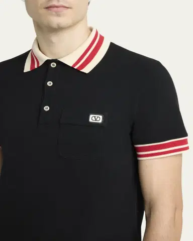 Valentino Garavani Men's Cotton VLogo-Pocket Polo Shirt | Thumbnail 9