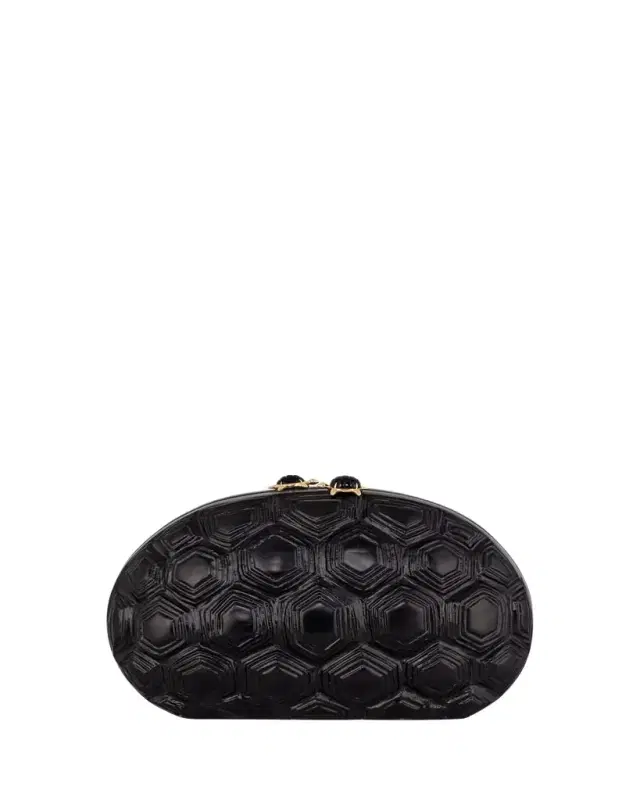 Silvia Furmanovich Turtle Shell Wooden Oval Clutch with 18K Gold and Onyx