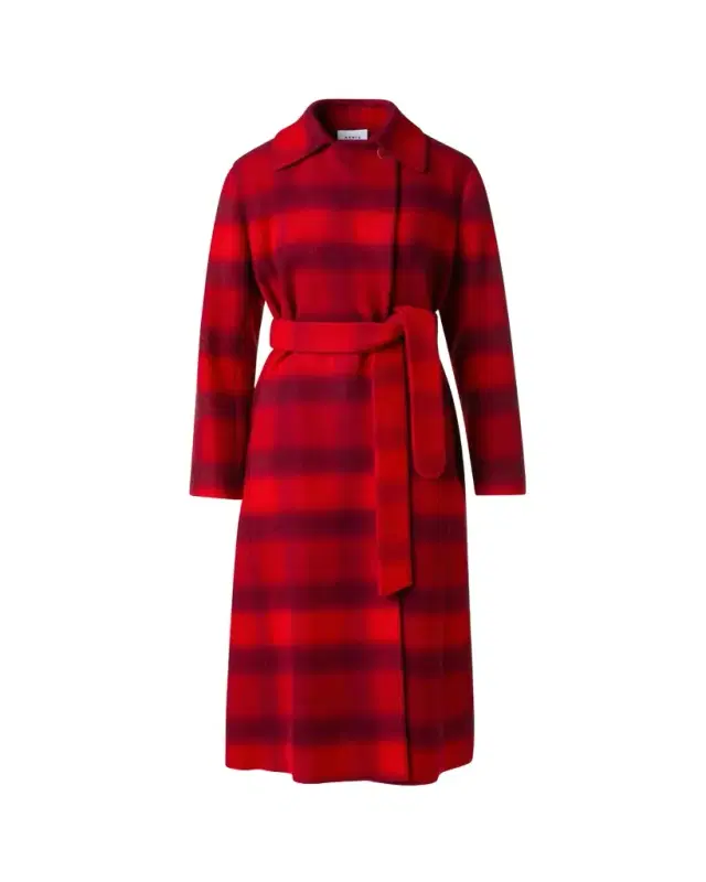 Akris punto Blur Check Belted Double-Breasted Coat