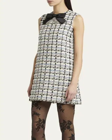 Valentino Garavani Bow-Embellished Sequin Tweed Mini Dress | Thumbnail 4 Valentino Garavani Bow-Embellished Sequin Tweed Mini Dress | Thumbnail 4