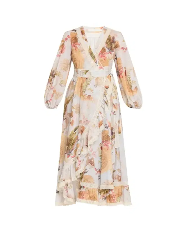 Ascension Frilled Long-Sleeve Wrap Dress