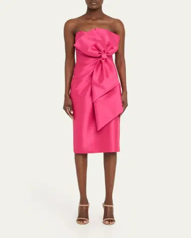 BADGLEY MISCHKA Strapless Bow-Front Mikado Midi Dress | Thumbnail 2