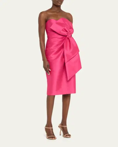 BADGLEY MISCHKA Strapless Bow-Front Mikado Midi Dress | Thumbnail 4