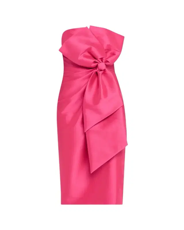 Strapless Bow-Front Mikado Midi Dress