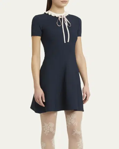 Valentino Garavani Ribbon Ruffle-Trim Knit Mini Dress | Thumbnail 4 Valentino Garavani Ribbon Ruffle-Trim Knit Mini Dress | Thumbnail 4