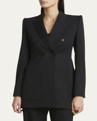 Chloé Double-Breasted Wool Tailored Jacket With Patch Pockets | Thumbnail 4 Chloé Double-Breasted Wool Tailored Jacket With Patch Pockets | Thumbnail 4