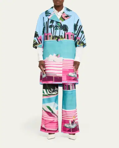 Libertine Poolside Printed 3/4-Sleeve Single-Breasted Coat | Thumbnail 2 Libertine Poolside Printed 3/4-Sleeve Single-Breasted Coat | Thumbnail 2