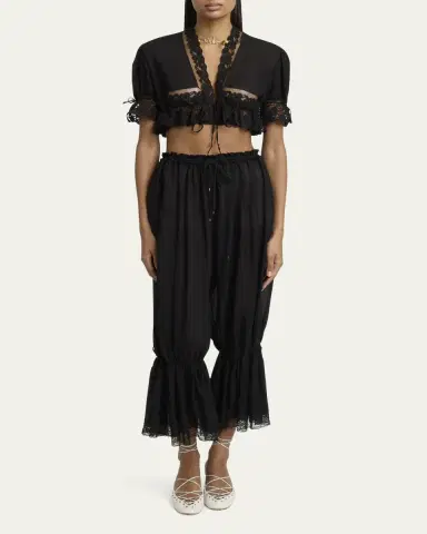Chloé Drawstring Lace-Trim Cropped Pants | Thumbnail 6 Chloé Drawstring Lace-Trim Cropped Pants | Thumbnail 6