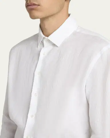 Giorgio Armani Men's Classic Solid Linen Sport Shirt | Thumbnail 13