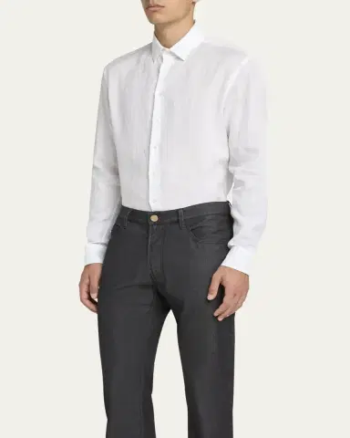 Giorgio Armani Men's Classic Solid Linen Sport Shirt | Thumbnail 4