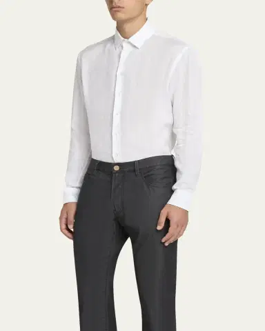 Giorgio Armani Men's Classic Solid Linen Sport Shirt | Thumbnail 7