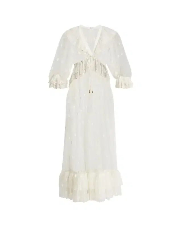 Long Lace Ruffled Drawstring Dress