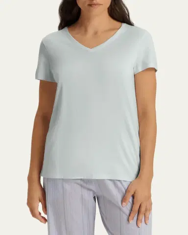 Hanro V-Neck Sleep and Lounge Cotton T-Shirt | Thumbnail 2