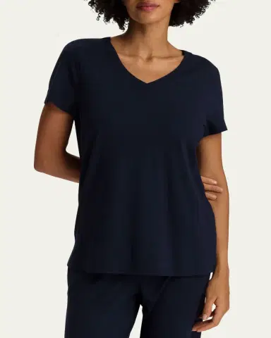 Hanro V-Neck Sleep and Lounge Cotton T-Shirt | Thumbnail 5