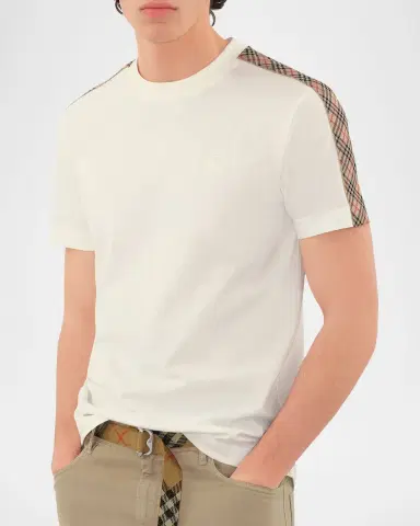 Burberry Men's Check Shoulder-Tape T-Shirt | Thumbnail 5