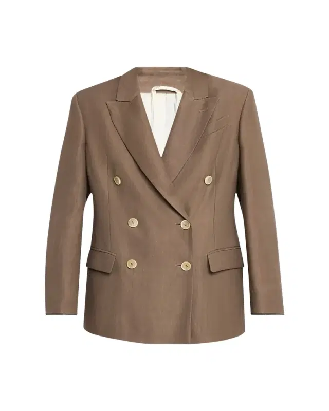 Brunello Cucinelli Double-Breasted Fluid Linen Twill Blazer