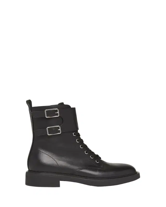 Leather Buckle Cuff Combat Booties