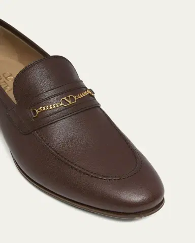 Valentino Garavani Men's Leather VLogo Chain Bit Loafers | Thumbnail 5