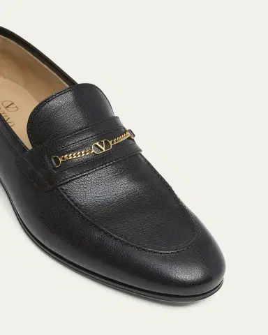 Valentino Garavani Men's Leather VLogo Chain Bit Loafers | Thumbnail 10