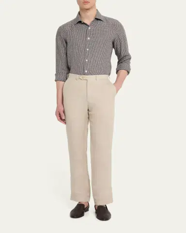 100Hands Men's Linen Gingham Check Casual Button-Down Shirt | Thumbnail 2