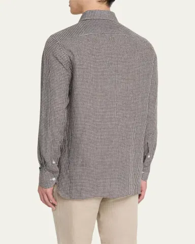 100Hands Men's Linen Gingham Check Casual Button-Down Shirt | Thumbnail 3