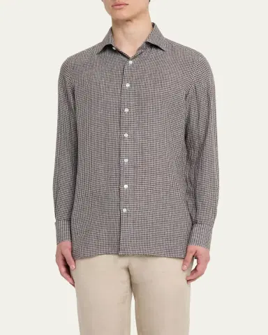 100Hands Men's Linen Gingham Check Casual Button-Down Shirt | Thumbnail 4