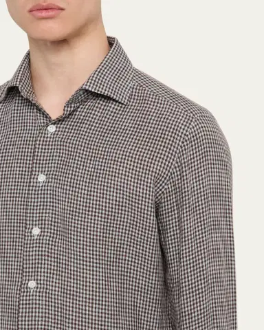 100Hands Men's Linen Gingham Check Casual Button-Down Shirt | Thumbnail 5